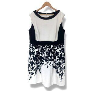 Worthington Black Colorblock Floral Print Scuba Midi Dress Size 16W 1X Plus Sz